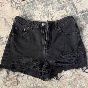 Topshop Black Ripped Jean Shorts